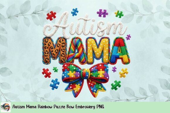 Autism Mama Rainbow Puzzle Bow Embroidery PNG Review