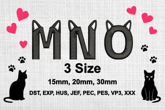 Cat Ears Embroidery Font Alphabet M N O Review