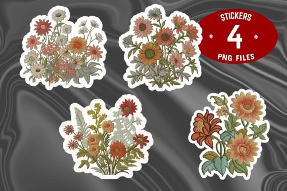 Embroidery Flower Stickers for Etsy Shops