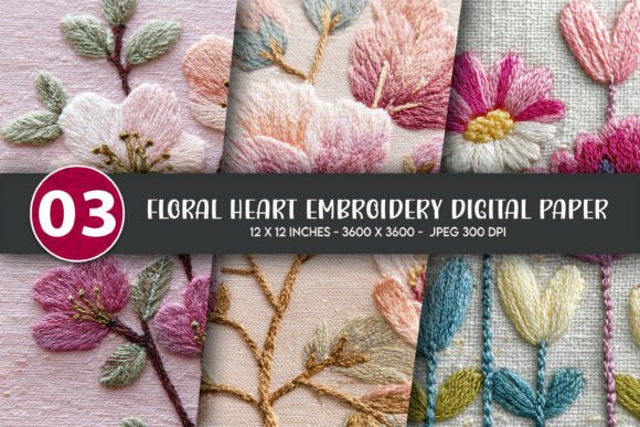 Floral Heart Embroidery Digital Paper Review