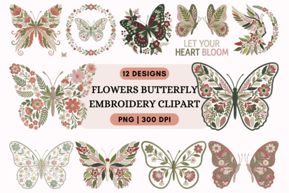 Flowers Butterfly Embroidery Clipart Review